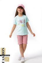 Girls' set "Yes Doul" – 7000 Printed T-shirt with multi-pocket gabardine shorts