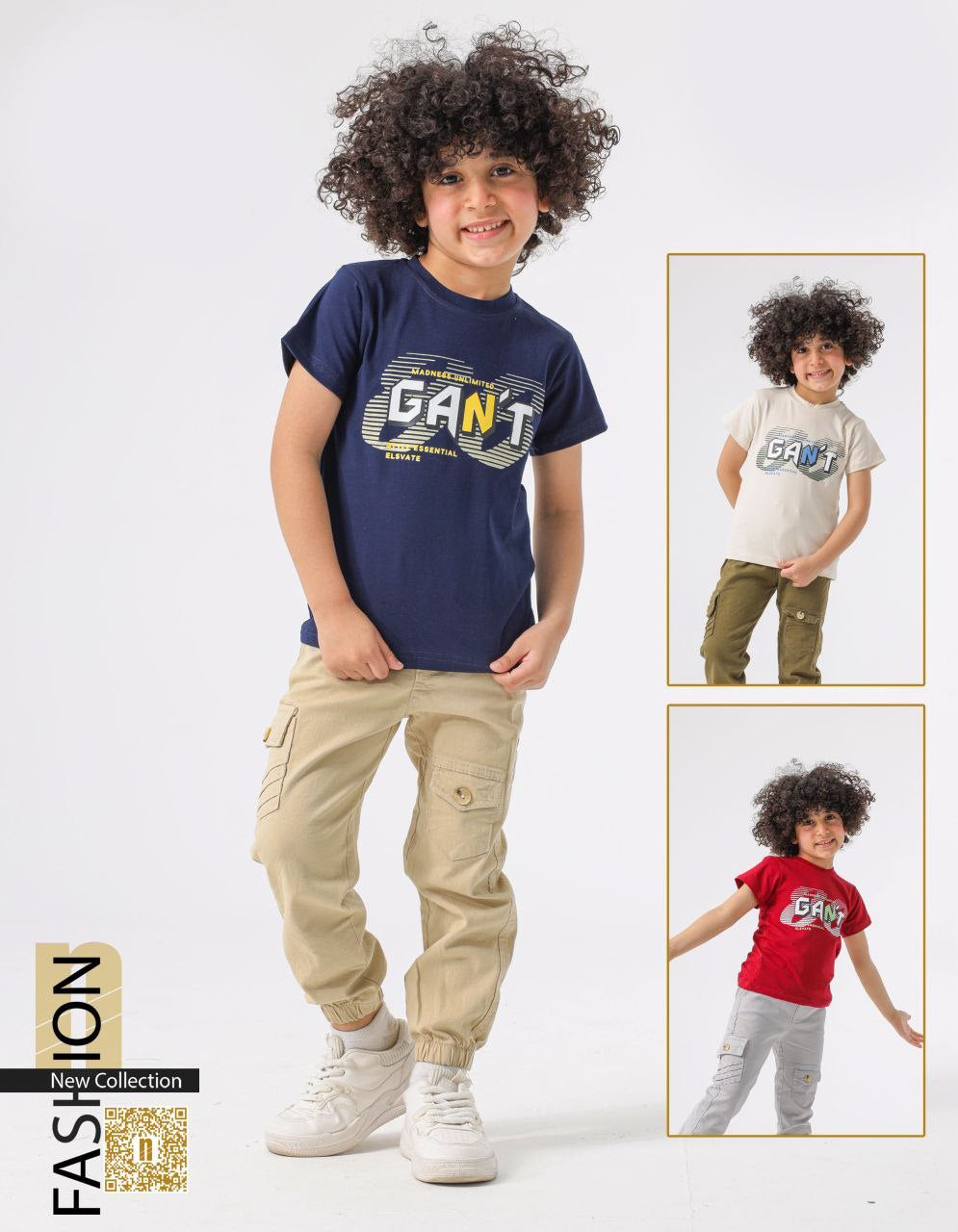 طقم "GANT" –  6004  تيشيرت قطن مريح مع بنطلون كارجو جوجر