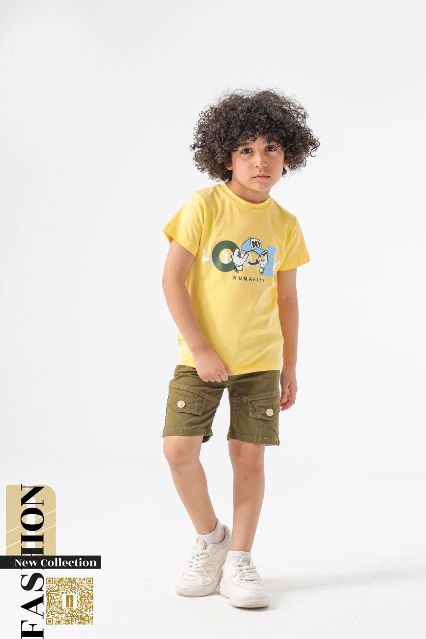 طقم "ONE HUMANITY" –  6001  تيشيرت قطن مرح مع شورت كارجو