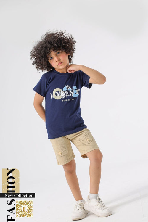 طقم "ONE HUMANITY" –  6001  تيشيرت قطن مرح مع شورت كارجو