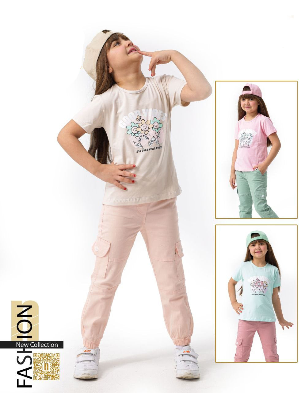 طقم بناتي كاجوال "Floral Touch" – تيشيرت مطبوع + بنطلون كارجو  7004