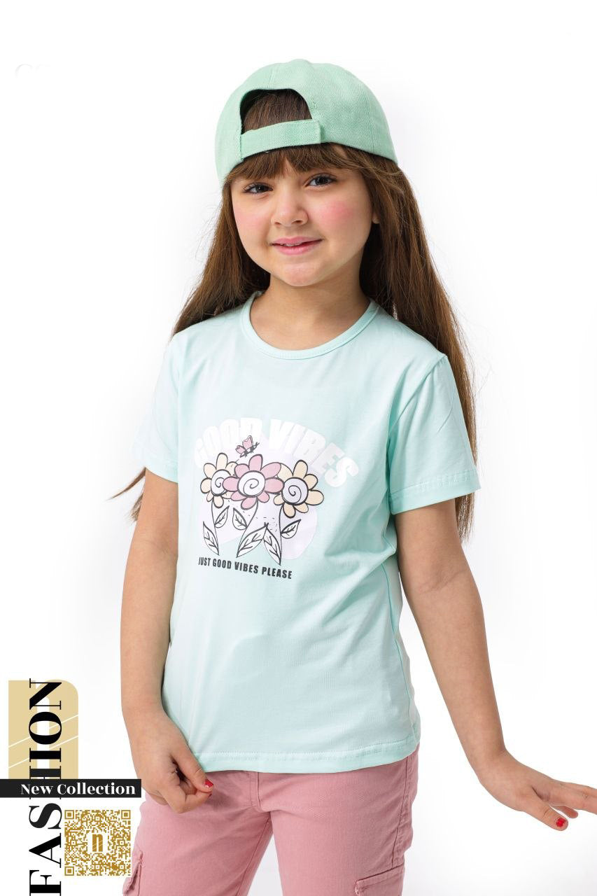 طقم بناتي كاجوال "Floral Touch" – تيشيرت مطبوع + بنطلون كارجو  7004