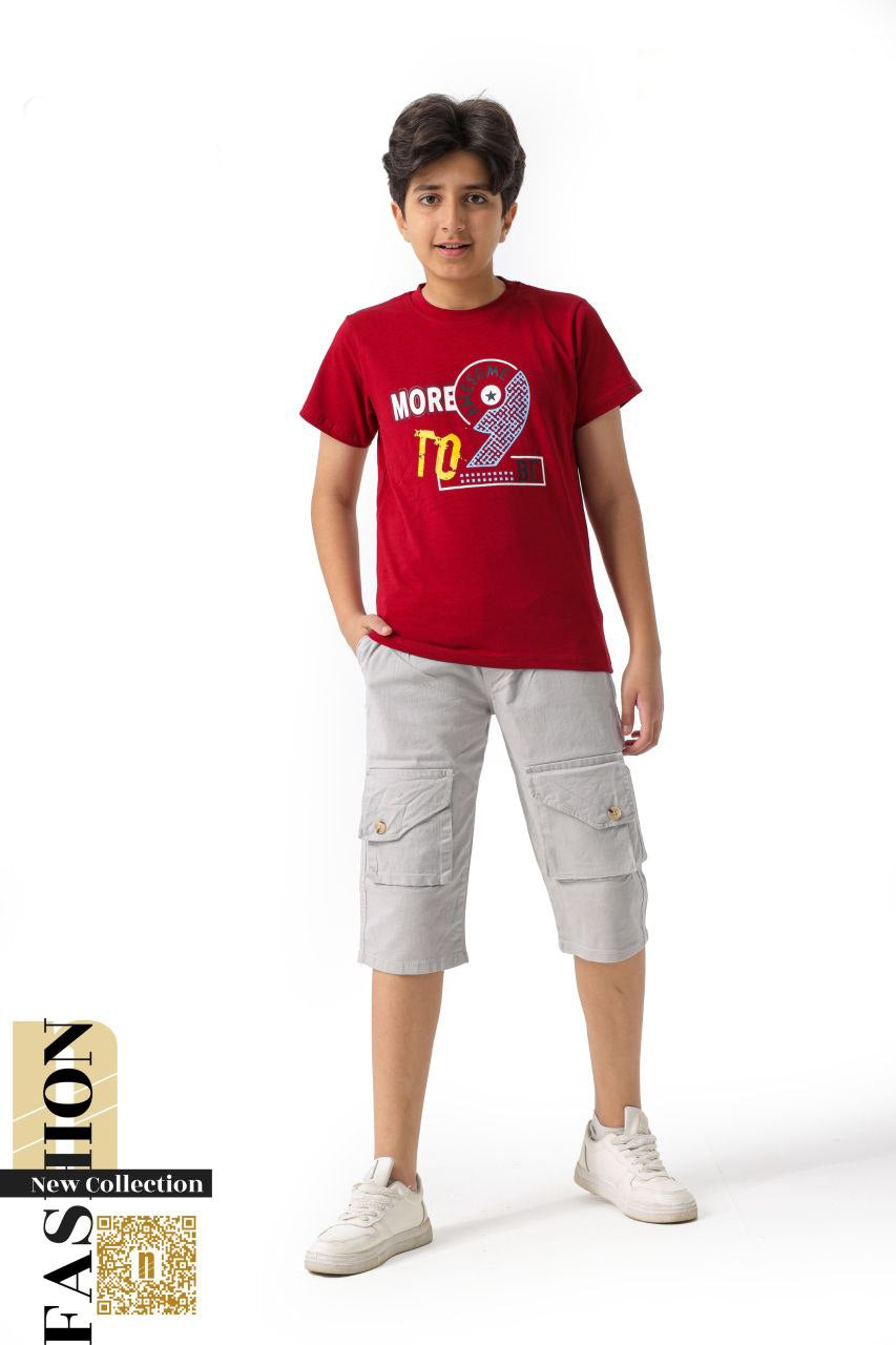 طقم أولادي كاجوال "Street Style" – تيشيرت مطبوع + شورت كارجو  6002