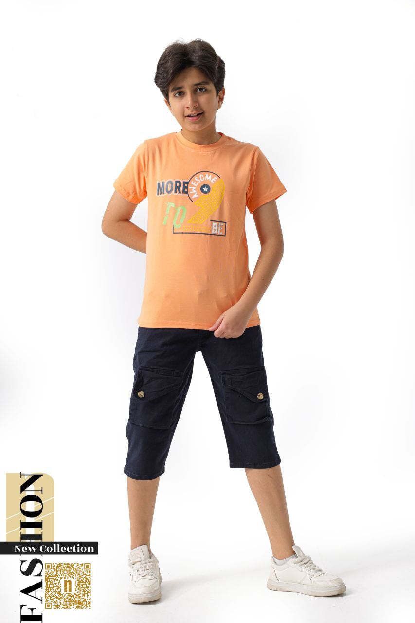طقم أولادي كاجوال "Street Style" – تيشيرت مطبوع + شورت كارجو  6002