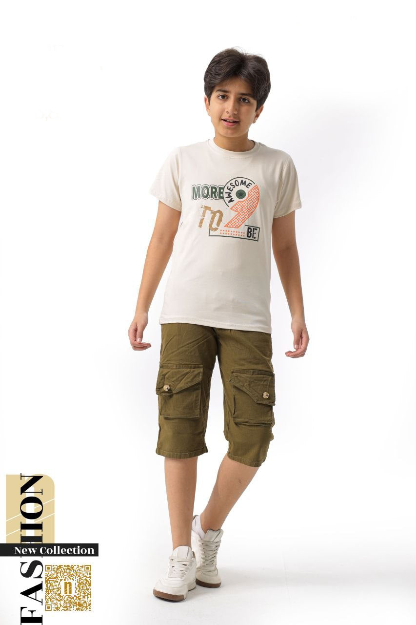 طقم أولادي كاجوال "Street Style" – تيشيرت مطبوع + شورت كارجو  6002