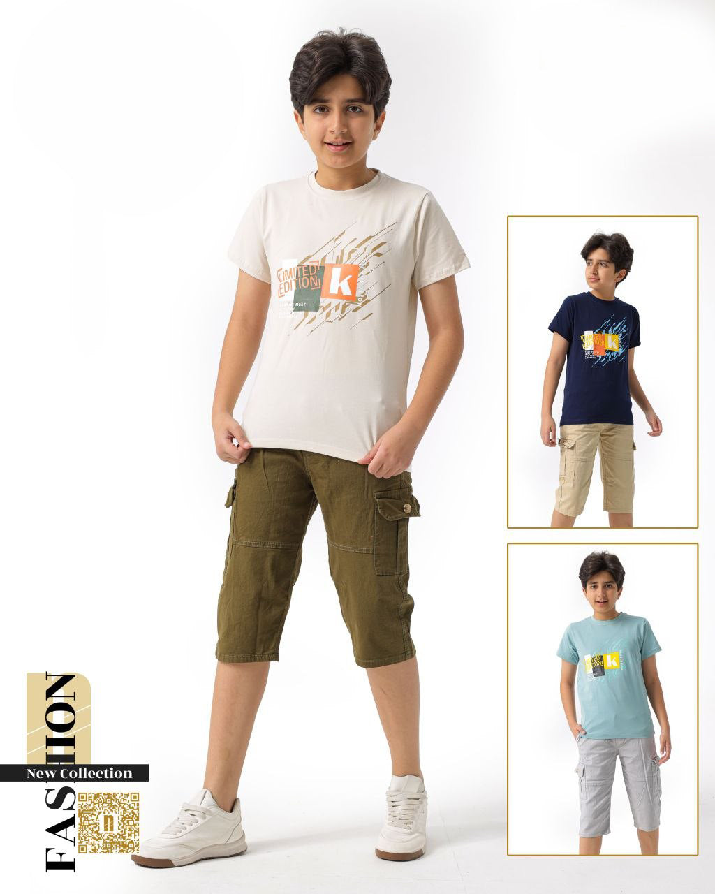 طقم أولادي عصري "Urban Explorer" – تيشيرت جرافيك + شورت كارجو جبردين  6003
