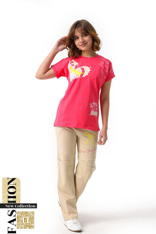 طقم  بيجامة كارجو7010 كاجوال "PINK Vibes" –  كوليكشن جديد 2026