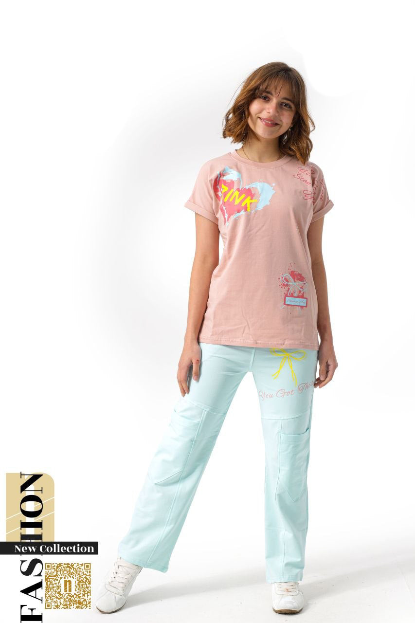 طقم  بيجامة كارجو7010 كاجوال "PINK Vibes" –  كوليكشن جديد 2026