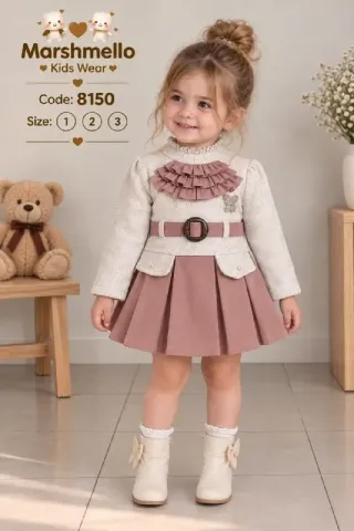فستان بناتي بكسرات وحزام — صورة 2